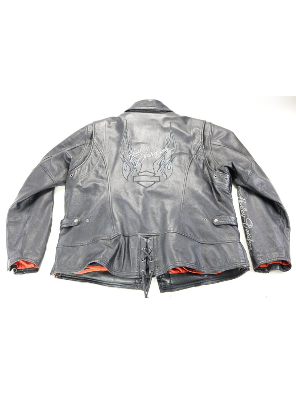 harley davidson jacket 2W black leather fleece liner media armor pockets flames